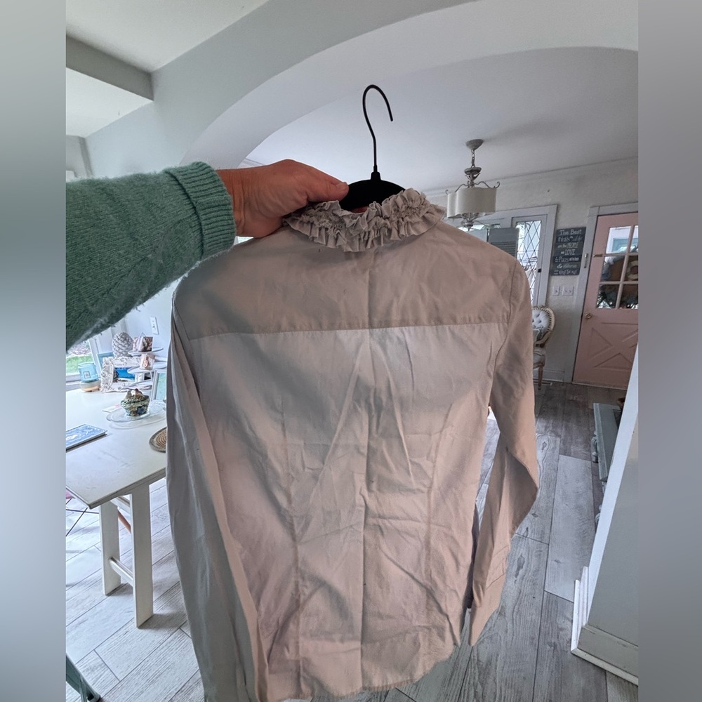 J.Crew Light Gray Ruffled Collar Button-Up Blouse - Picture 3 of 5